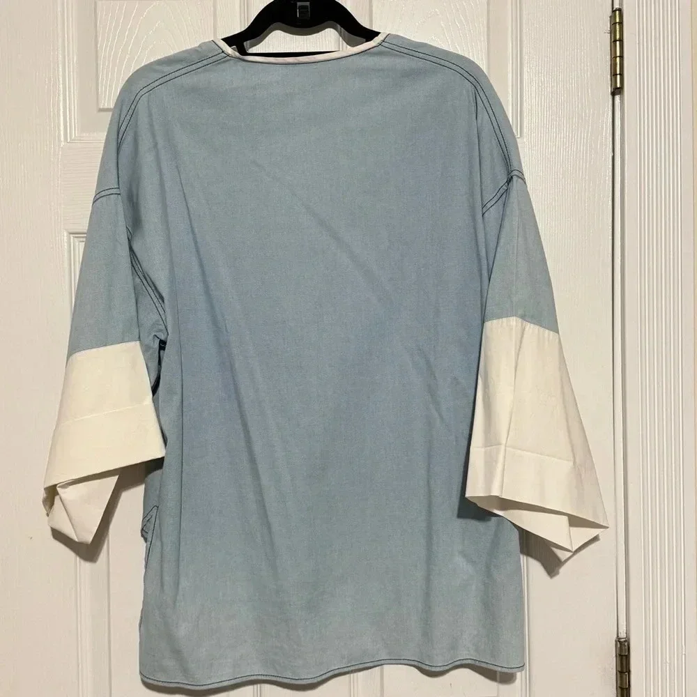 3.1 PHILLIP LIM | Oversized Short Sleeve Tee Shirt Tunic Light Blue White size 6 - Picture 3 of 3